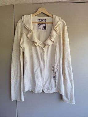 Cirque Du Soleil Cream Ruffle Zip Up Jacket Balletcore Cotton Size L